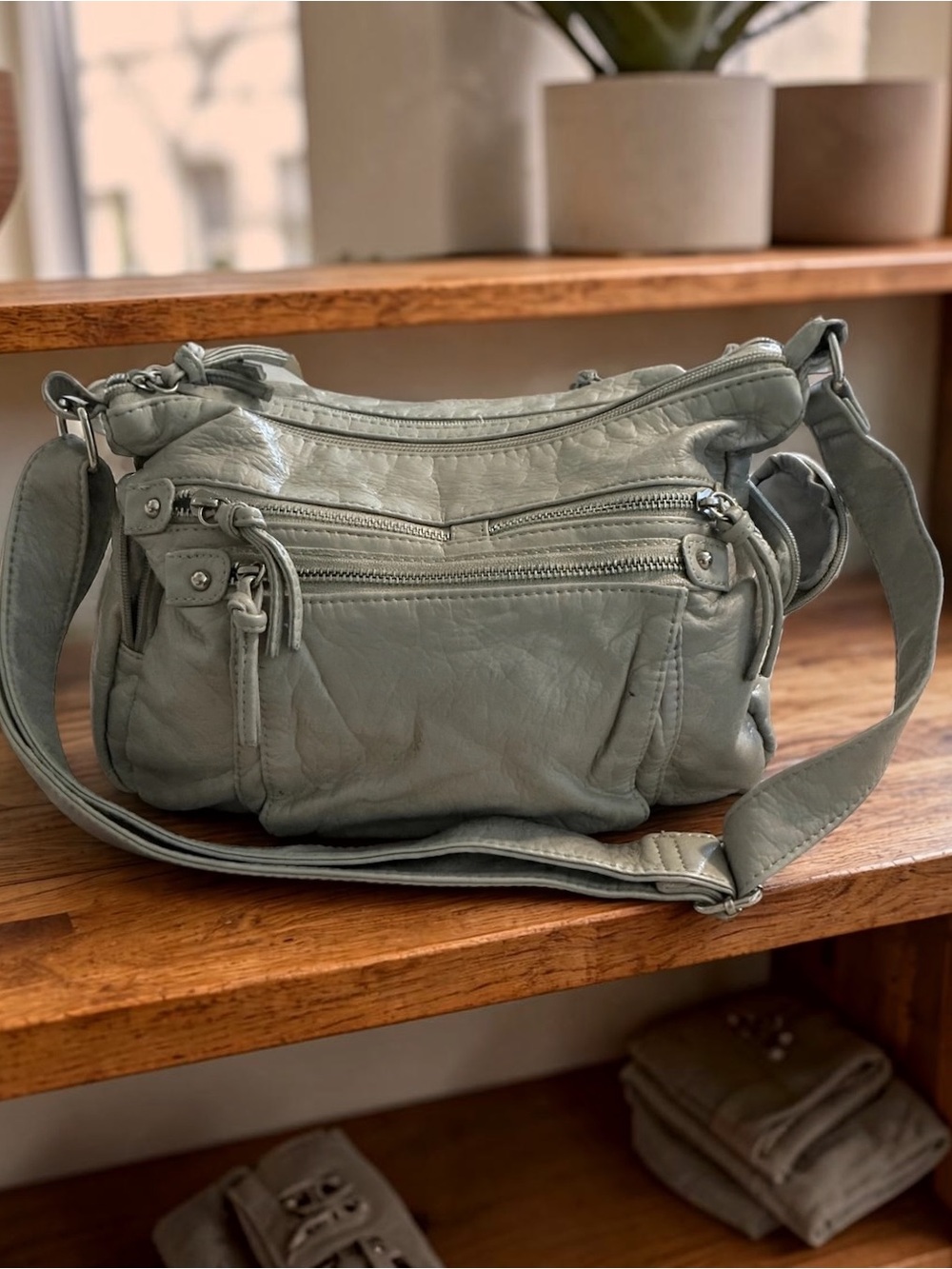 Bueno Gray Soft Leather Crossbody Purse